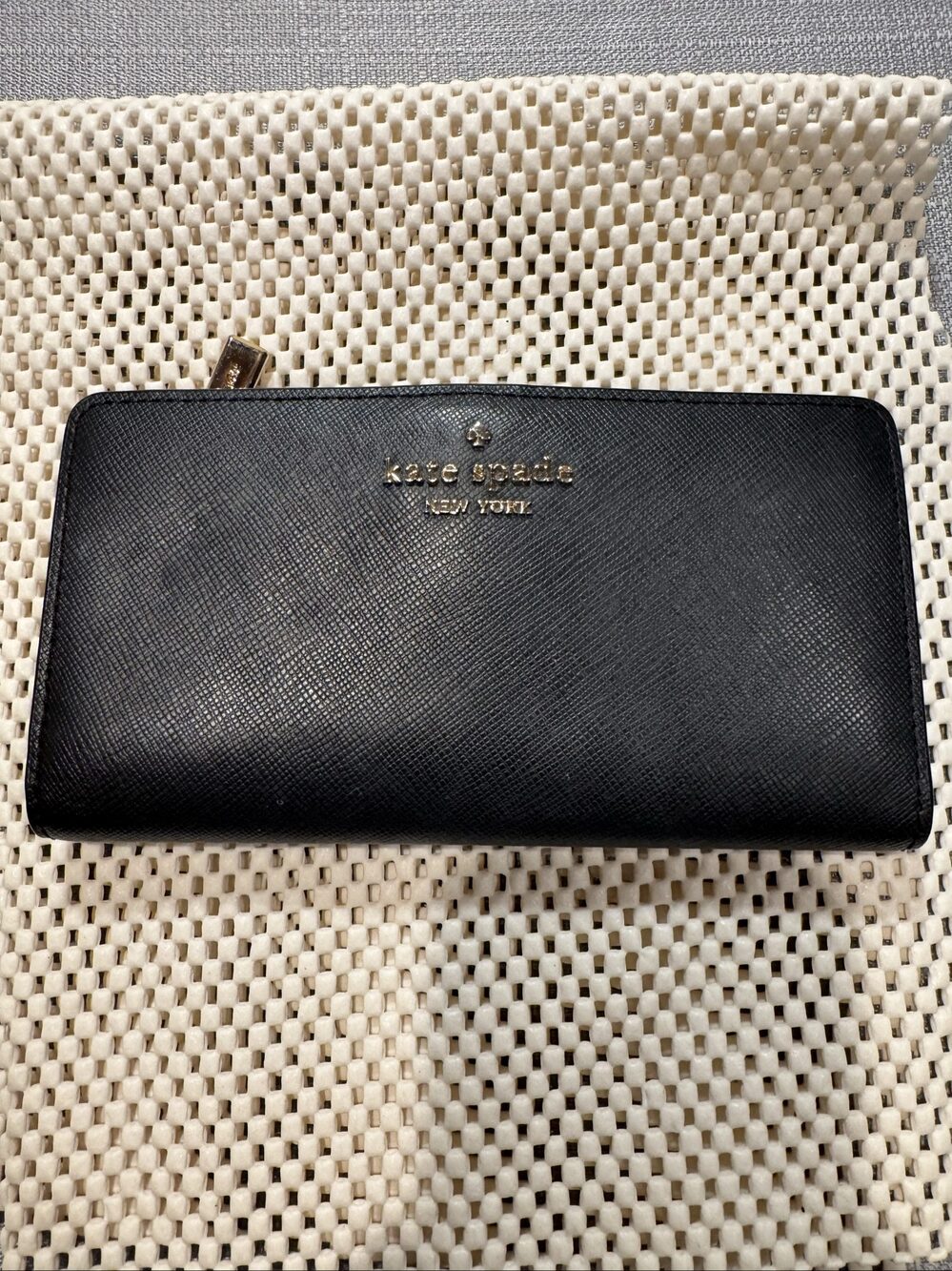Kate Spade New York Black Saffiano Leather Bifold Wallet – Gold Hardware